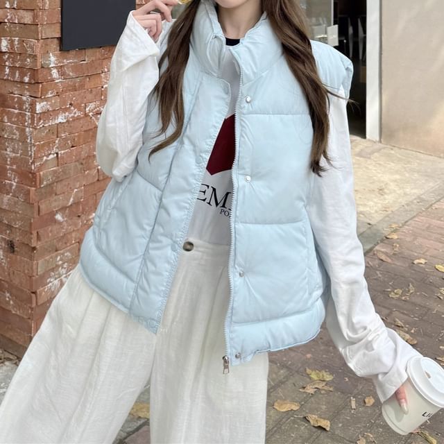 Trendycas-Mock Neck Zip-Up Puffer Vest