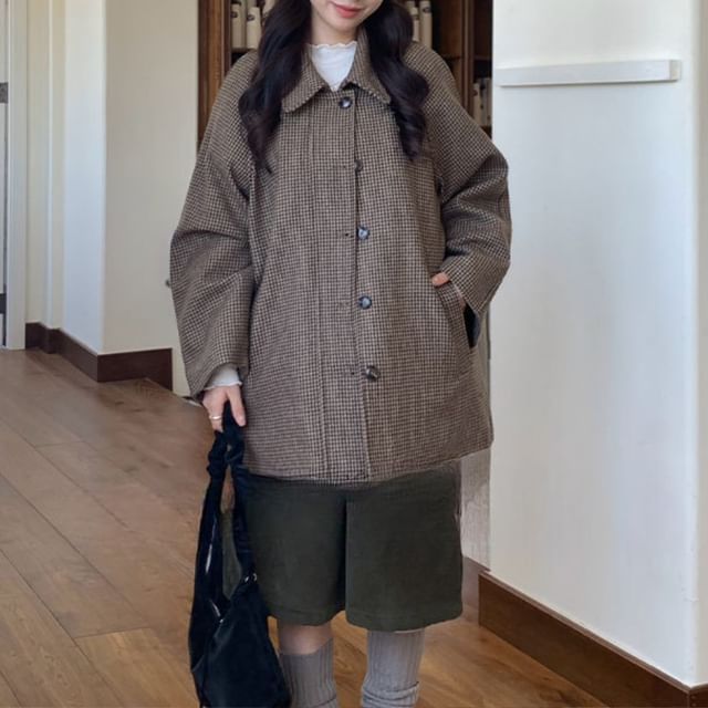 Trendycas-Plaid Single-Breasted Jacket