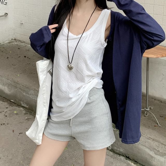 Trendycas-Plain Tank Top Cardigan