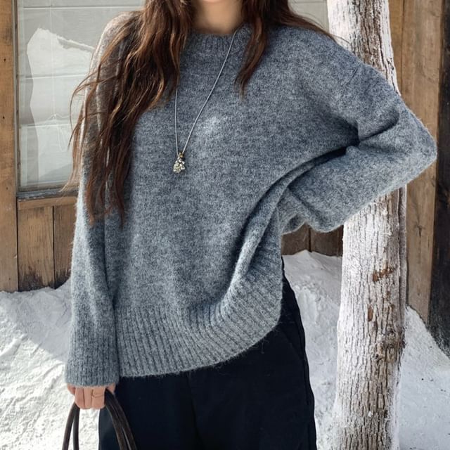 Trendycas-Round Neck Plain Sweater