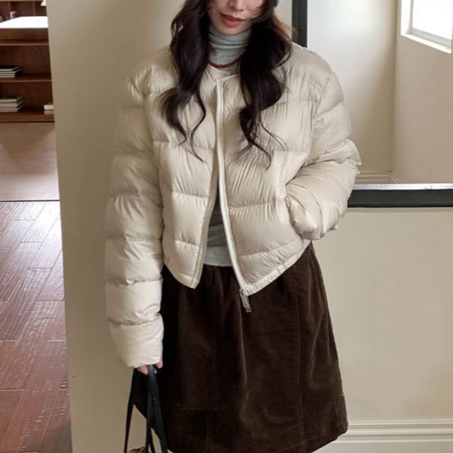 Trendycas-Round Neck Plain Zip Jacket