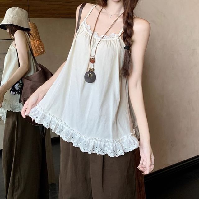 Trendycas-Ruffle Trim Camisole Top