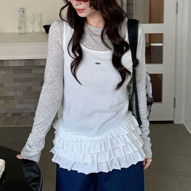 Trendycas-Scoop Neck Plain Tiered Tank Top