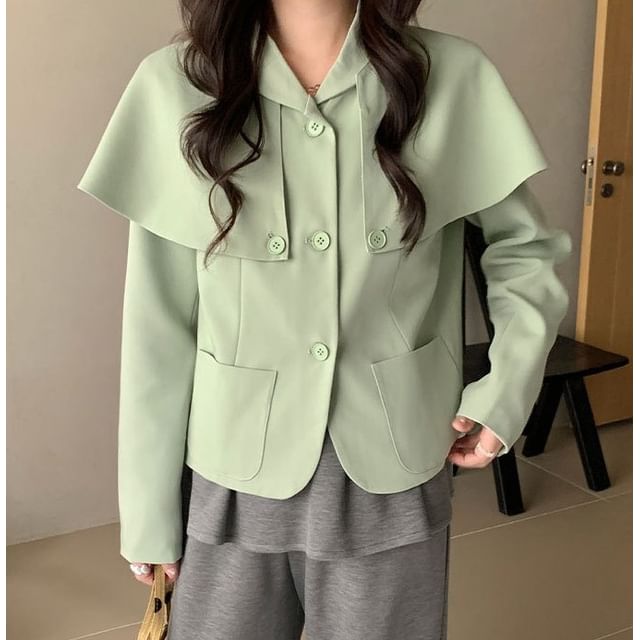 Trendycas-Set Shawl Collar Single-Breasted Plain Blazer Capelet