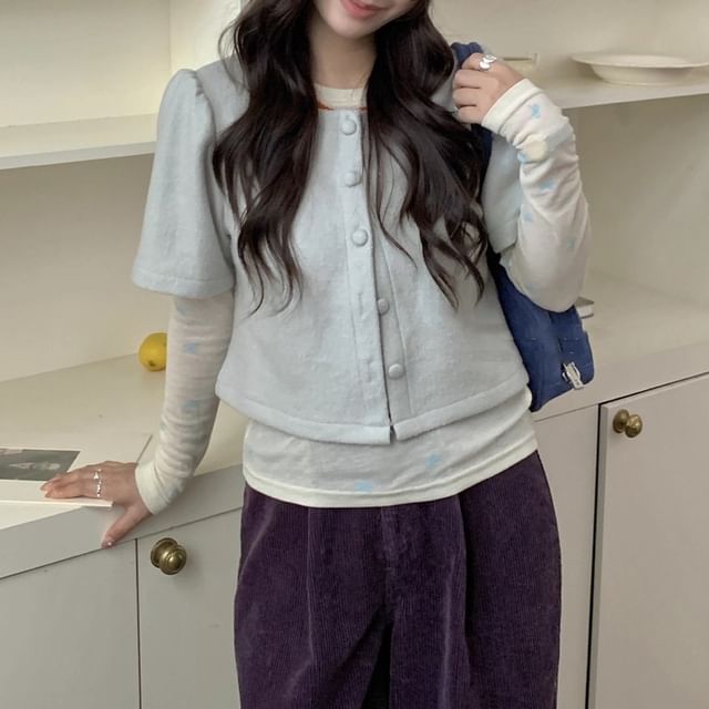 Trendycas-Short-Sleeve Button Crop Jacket