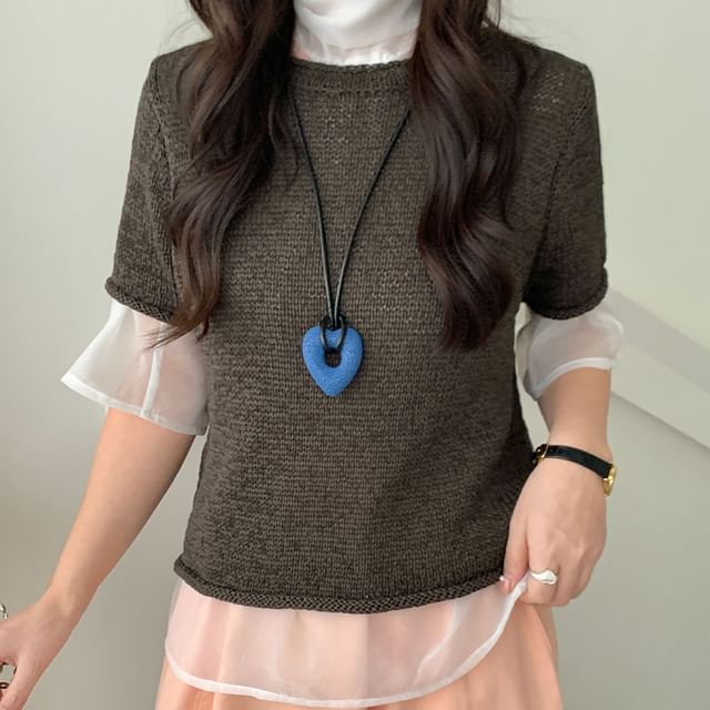 Trendycas-Short-Sleeve Crew Neck Plain Knit Top