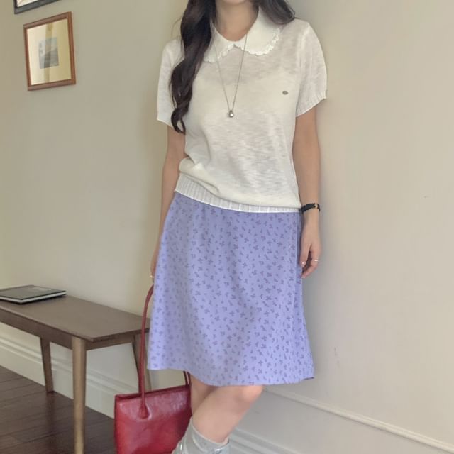 Trendycas-Short-Sleeve Peter Pan Collar Plain Top