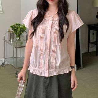 Trendycas-Short-Sleeve Plain Blouse