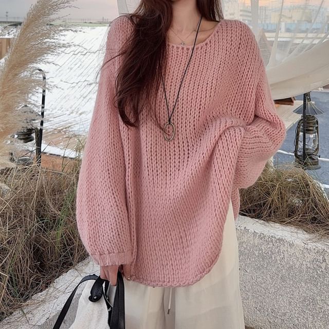 Trendycas-V-Neck Plain Oversized Sweater
