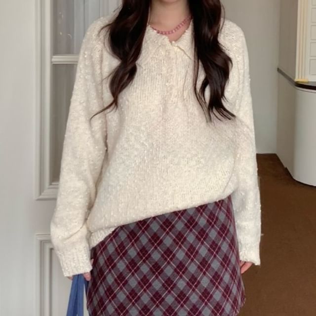 Trendycas-V-Neck Plain Polo Sweater