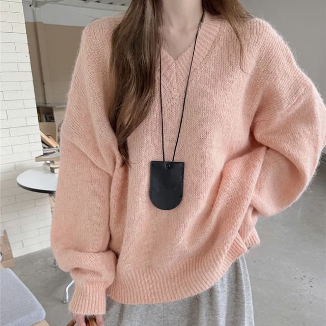 Trendycas-V-Neck Plain Sweater