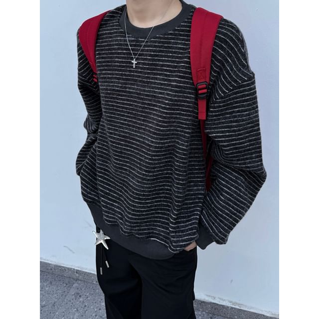 Trimecca-Crew Neck Striped Sweatshirt