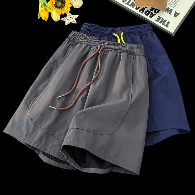 Trimecca-Drawstring Waist Two Tone Shorts