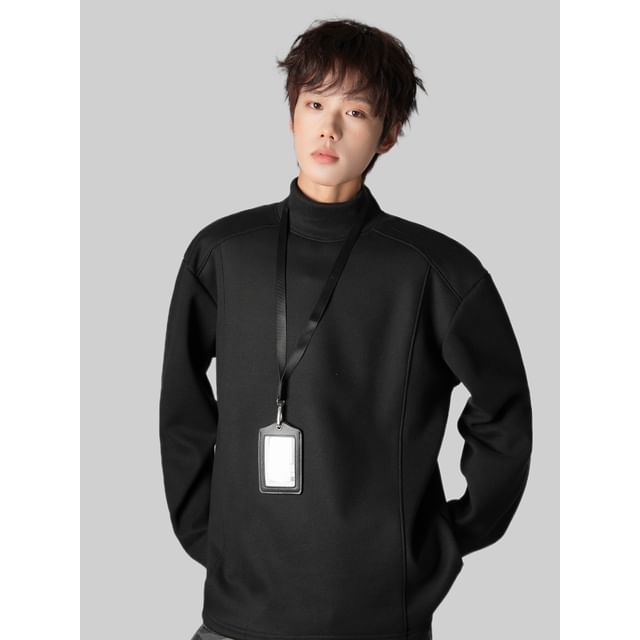 Trimecca-Long Sleeve Mock Neck Plain Fleece-Lined Top