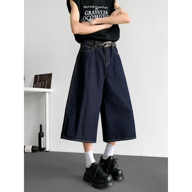 Trimecca-Mid Rise Capri Wide Leg Jeans