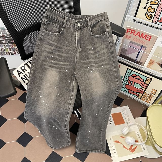 Trimecca-Mid Rise Washed Loose Fit Jeans