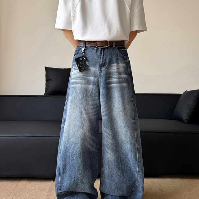 Trimecca-Mid Rise Washed Wide Leg Jeans
