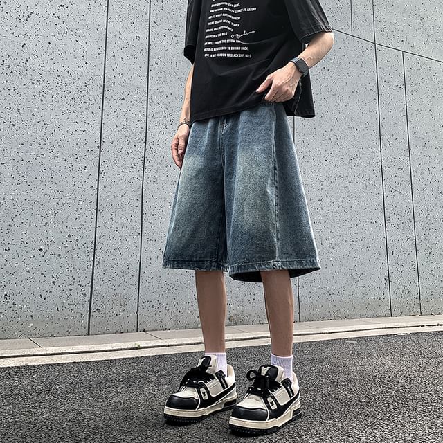 Trimecca-Mid Rise Washed Wide Leg Jorts