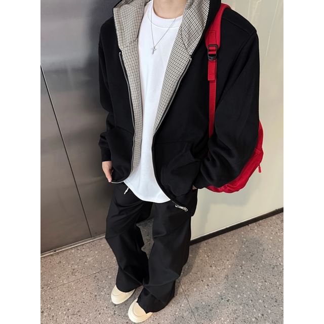 Trimecca-Reversible Houndstooth Zip-Up Hoodie