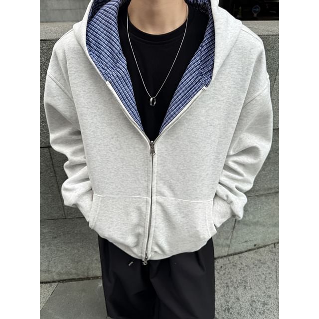 Trimecca-Reversible Plaid Zip-Up Hoodie