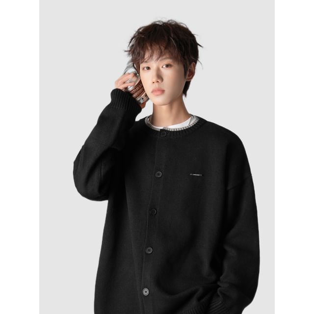 Trimecca-Round Neck Contrast Trim Cardigan