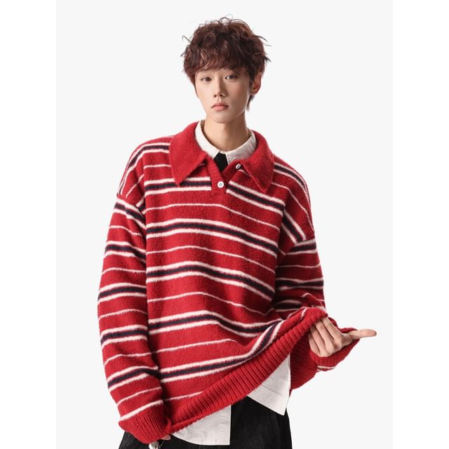 Trimecca-Striped Polo Sweater