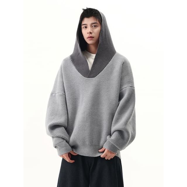 Trimecca-Two Tone Knit Hoodie