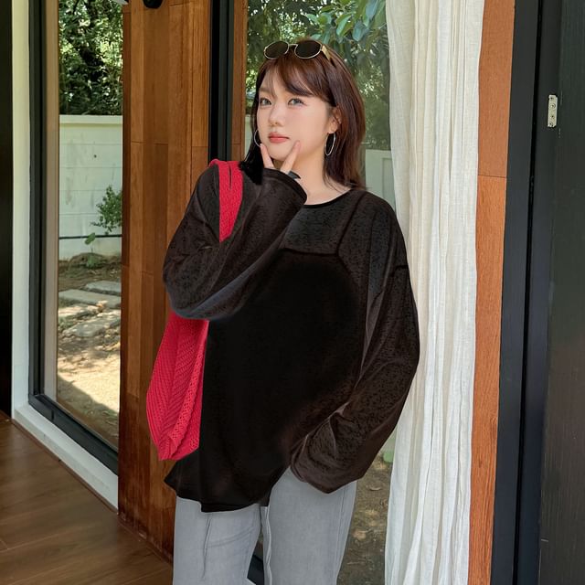 Tripoly-2XL-4XL Long Sleeve Round Neck Open Back Plain Tee