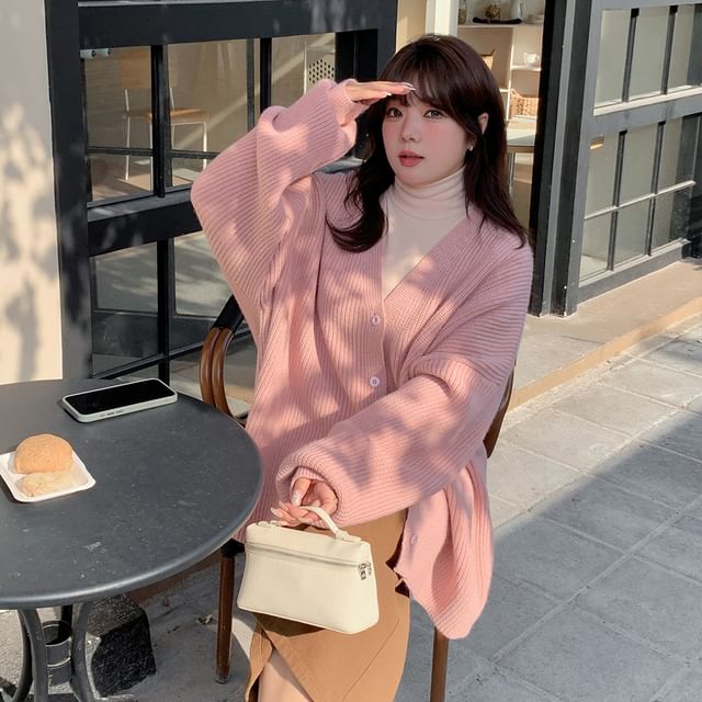 Tripoly-XL-2XL V-Neck Ribbed Cardigan