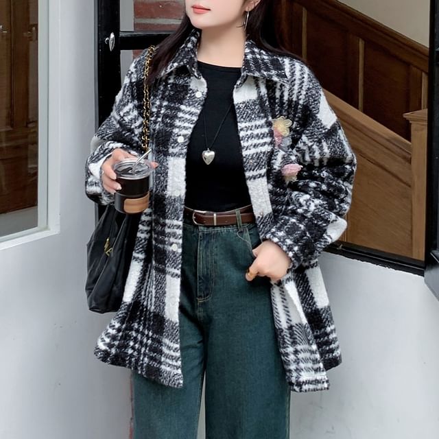 Tripoly-XL-3XL Collared Plain Button Up Shirt Jacket