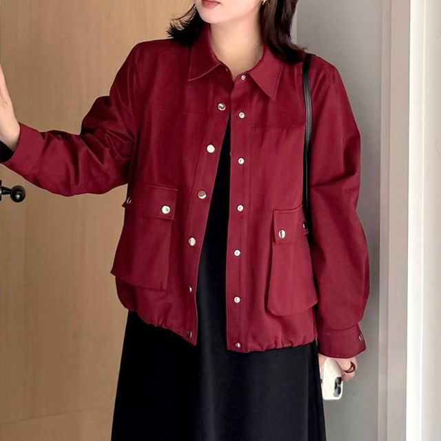 Tripoly-XL-4XL Collared Button-Up Plain Jacket
