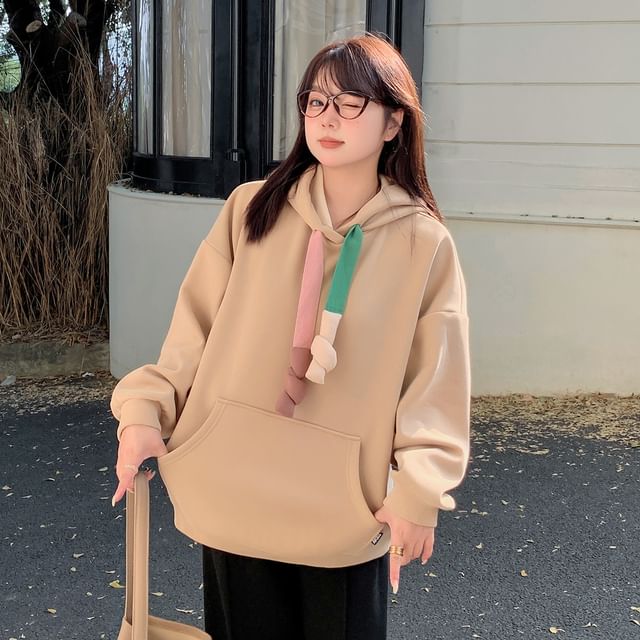 Tripoly-XL-4XL Color Block Drawstring Hoodie
