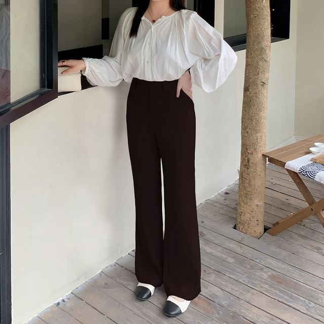 Tripoly-XL-4XLHigh Waist Plain Flared Pants