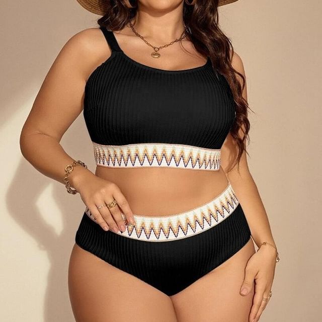 tropibreeze-Set Zig Zag Panel Bikini Top High Waist Bottom