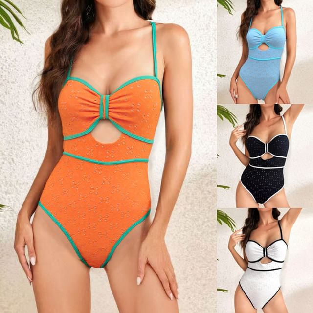 tropibreeze-Spaghetti Strap Cutout Swimsuit