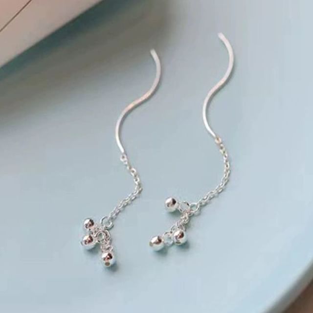 True Glam-925 Sterling Silver Bead Fringed Threader Earring