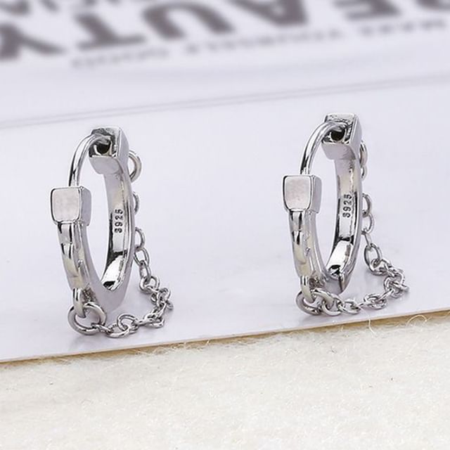 True Glam-925 Sterling Silver Chained Hoop Earring