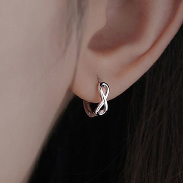 True Glam-925 Sterling Silver Infinity Sign Huggie Earring