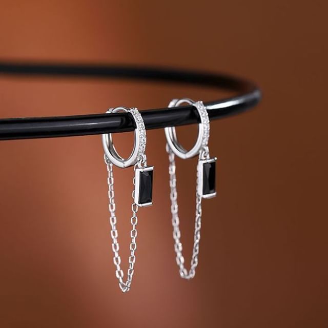 True Glam-925 Sterling Silver Rhinestone Chain Drop Earring