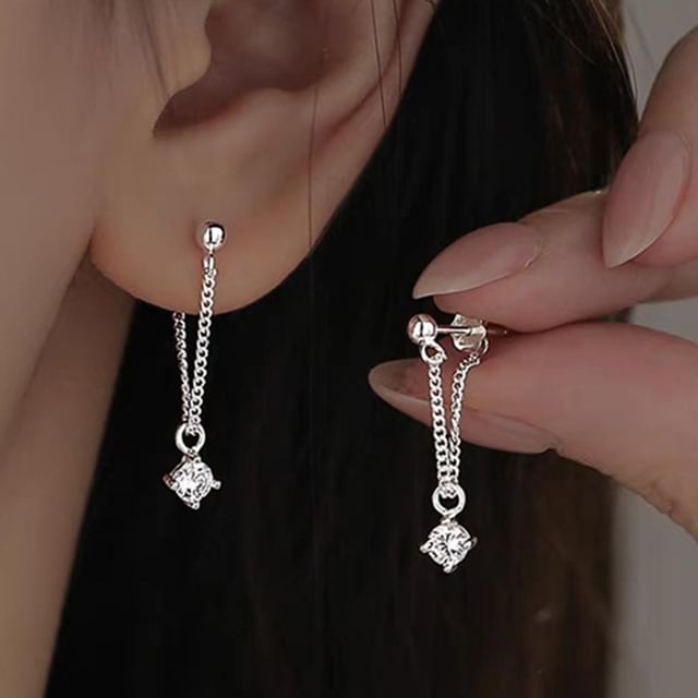 True Glam-925 Sterling Silver Rhinestone Dangle Earring