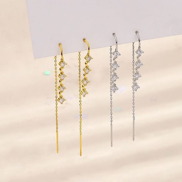 True Glam-925 Sterling Silver Rhinestone Threader Earring