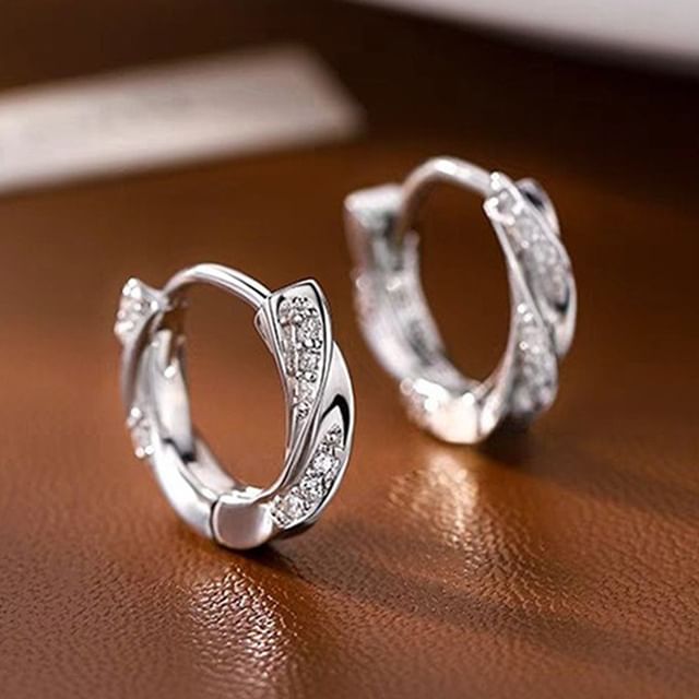 True Glam-925 Sterling Silver Rhinestone Twisted Hoop Earring