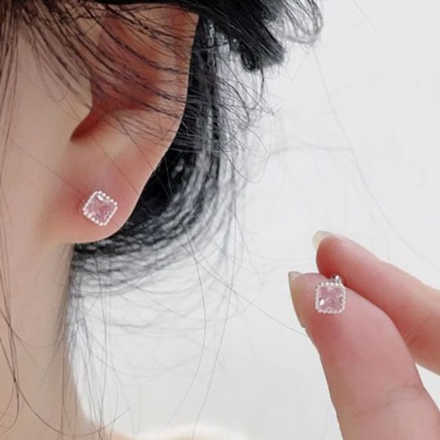 True Glam-CZ Square Alloy Stud Earring