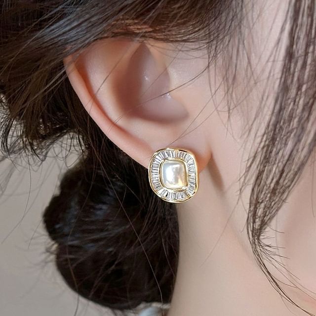 True Glam-Faux Pearl Rhinestone Stud Earring