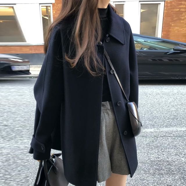 Tulstrix-Collared Button-Up Plain Coat