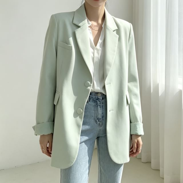 Tulstrix-Lapel Collar Plain Single Breasted Blazer