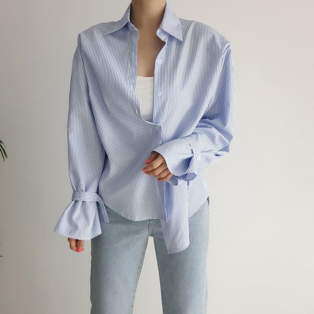 Tulstrix-Long-Sleeve Drop-Shoulder Striped Shirt