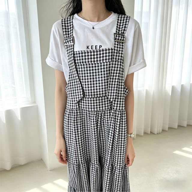 Tulstrix-Plaid Midi Jumper Dress