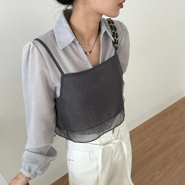 Tulstrix-Plain Mesh Camisole Top