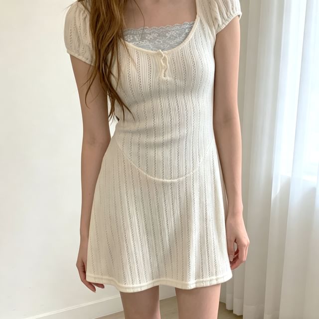 Tulstrix-Short-Sleeve V-Neck Plain Mini A-Line Dress